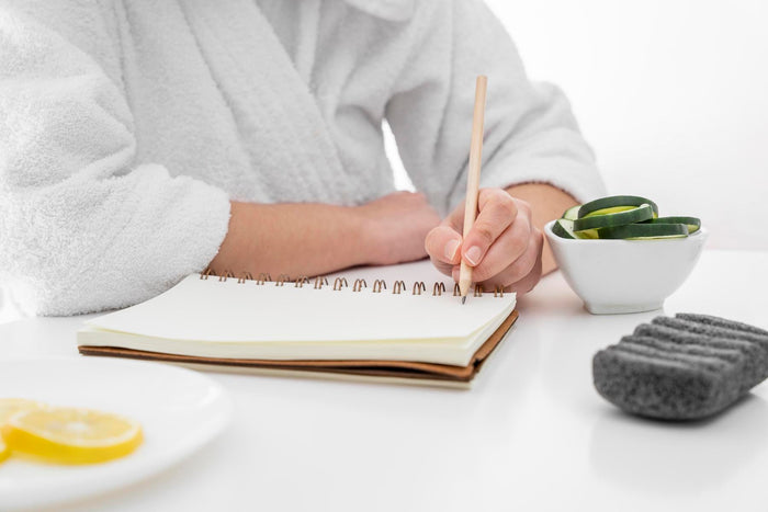 close up of a hand writing on a notebook 
